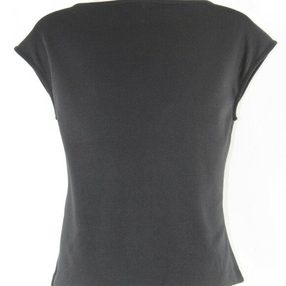 Worthington Sz PS Black Vegan Leather Front Knit Back PU Poly Spandex Top - Picture 3 of 6